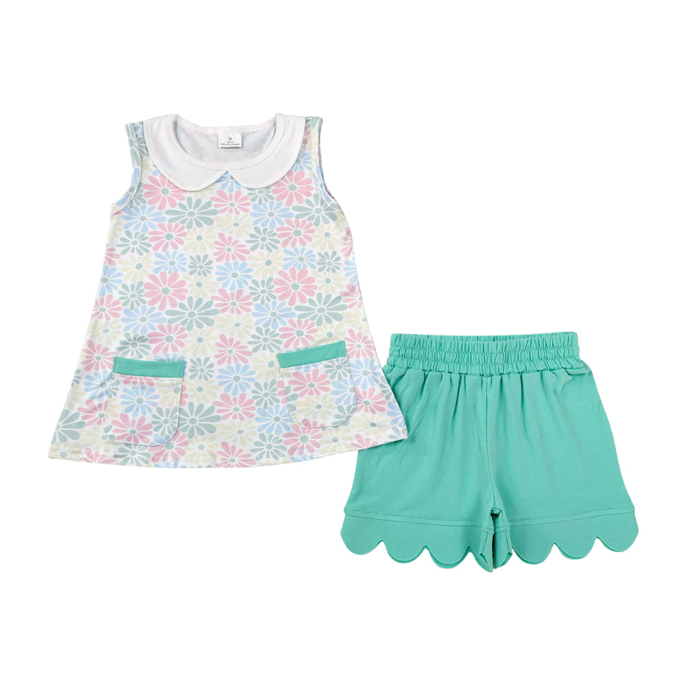 flower scalloped edges Short Sleeve Girls Set GSSO3632
