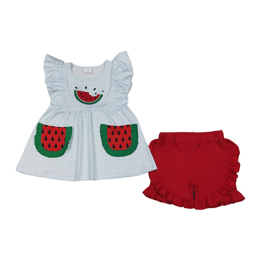 Summer Watermelon embroidery Girls Outfit GSSO3636