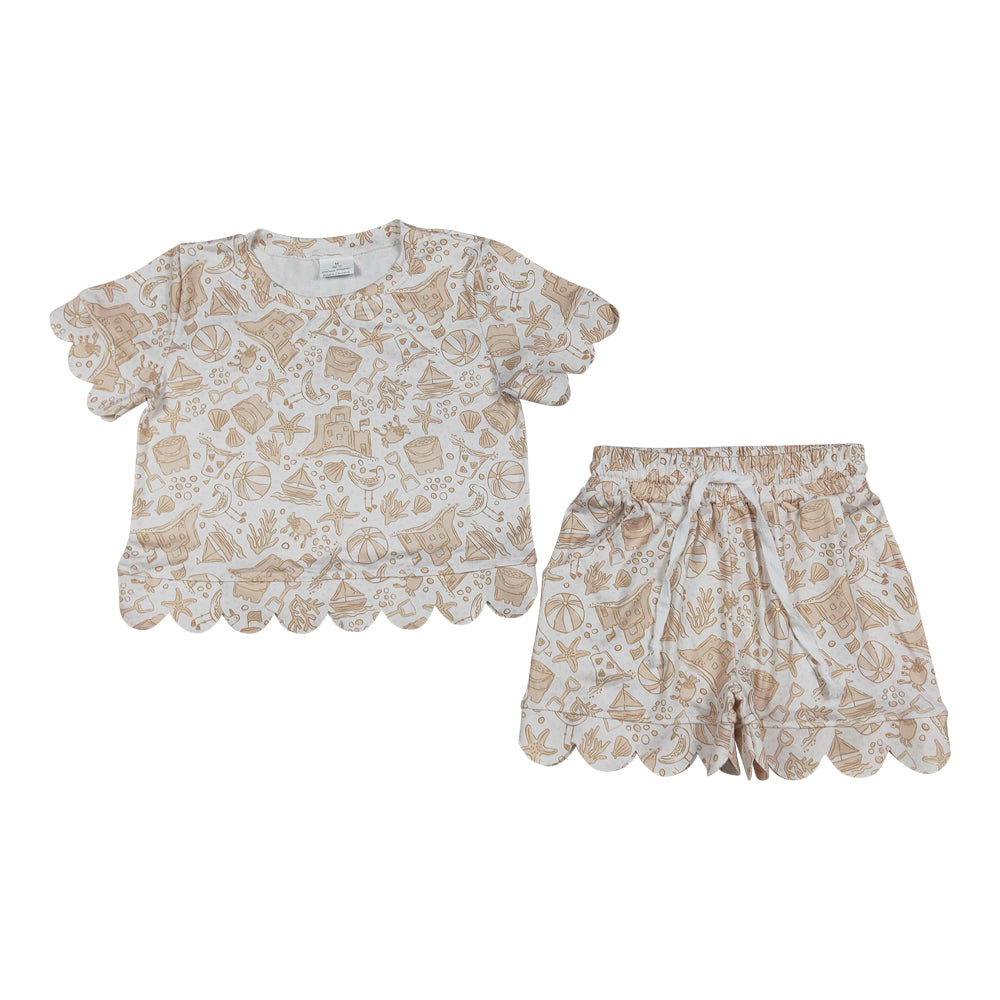 starfish scalloped edges Short sleeve Girls Set GSSO3728