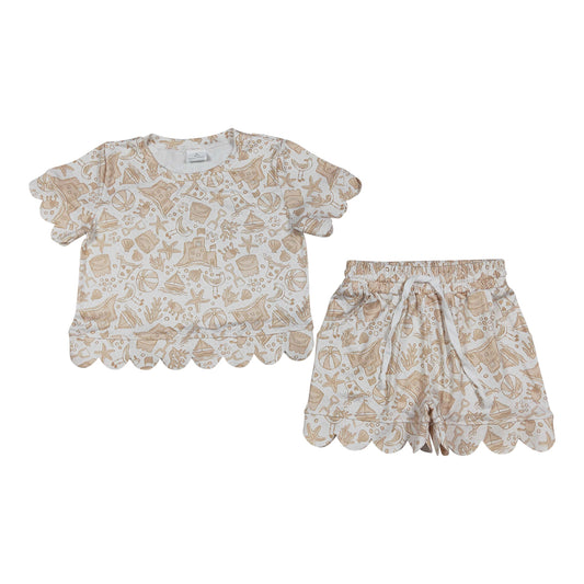 starfish scalloped edges Short sleeve Girls Set GSSO3728