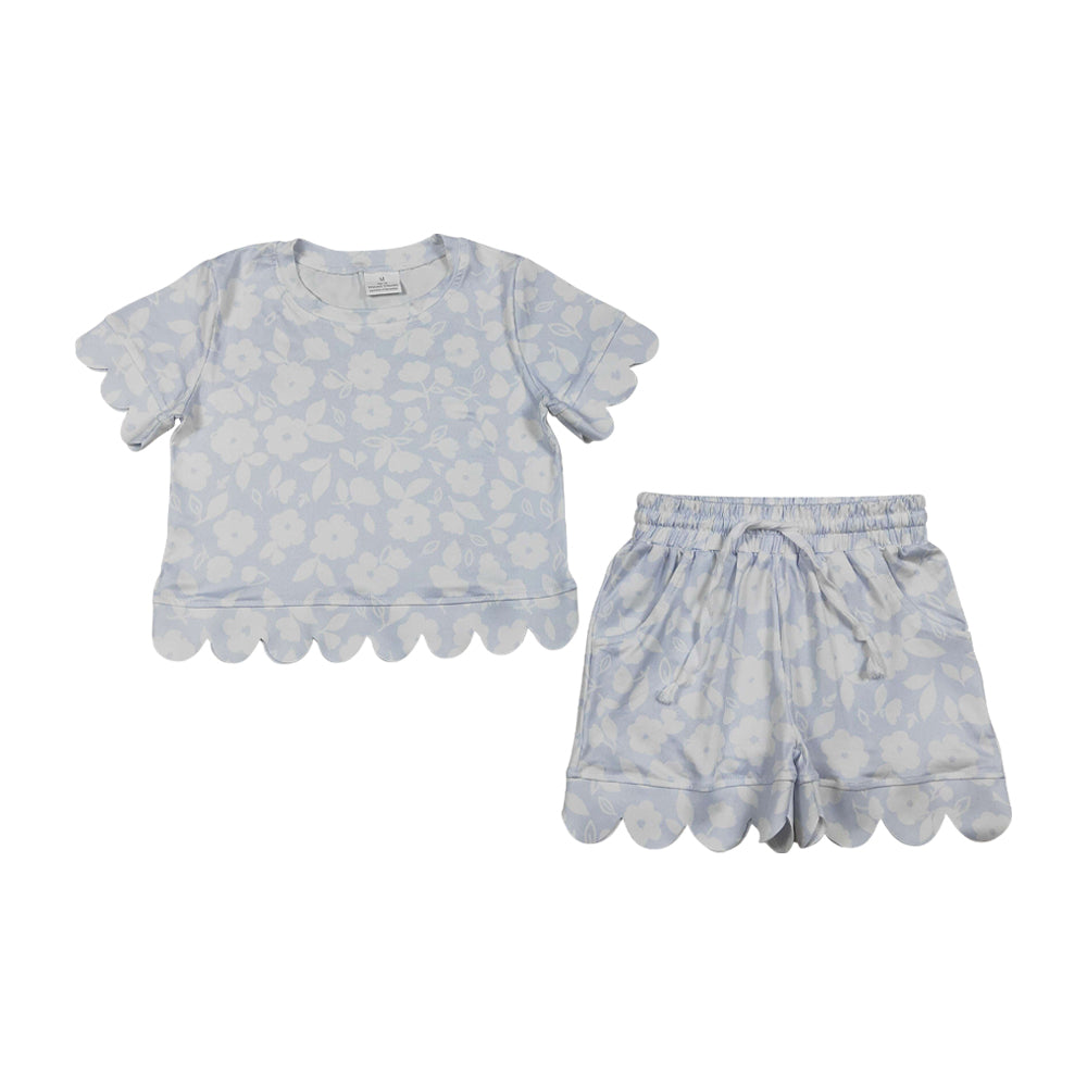 flower scalloped edges Short sleeve Girls Set GSSO3730