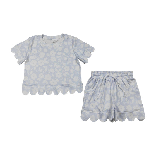 flower scalloped edges Short sleeve Girls Set GSSO3730