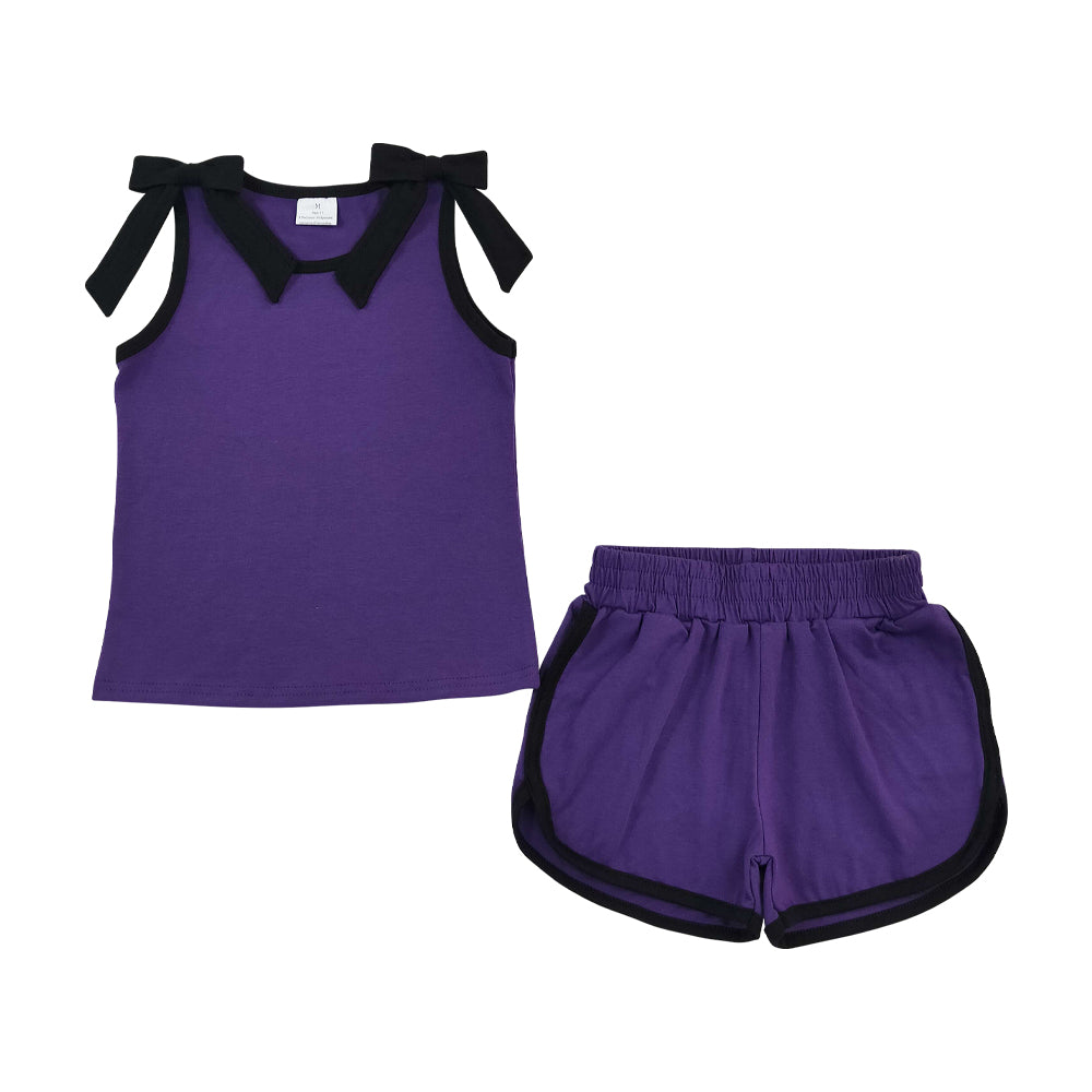 Gameday purple black bow sleeveless Girls Set GSSO3815