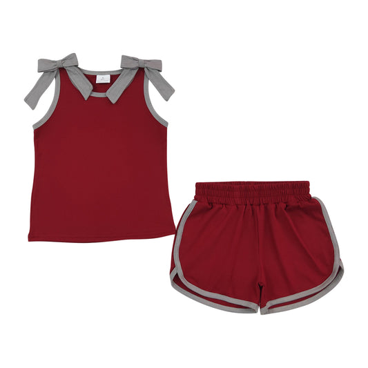 Gameday Red Grey bow sleeveless Girls Set GSSO3820