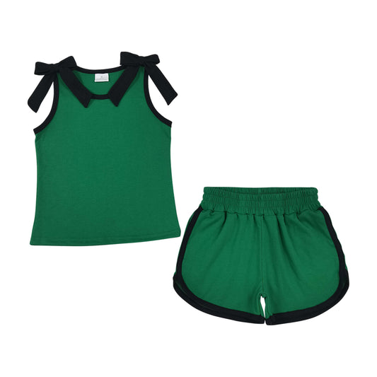 Gameday Green black bow sleeveless Girls Set GSSO3825