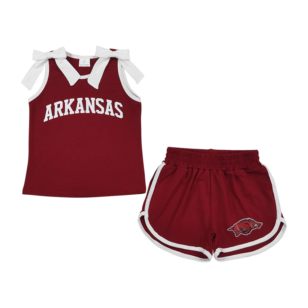 Summer burgundy sleeveless Girls Set GSSO3833