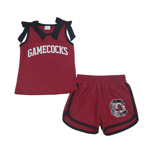 Summer Dark Red sleeveless Girls Set GSSO3835