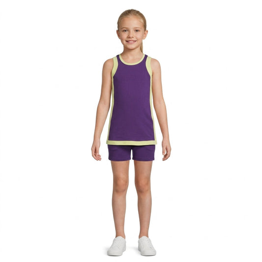 GSSO3849 Solid Color Purple Yoga Girl's Dress Shorts Set