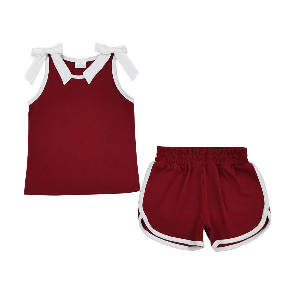Gameday dark Red bow sleeveless Girls Set GSSO3855