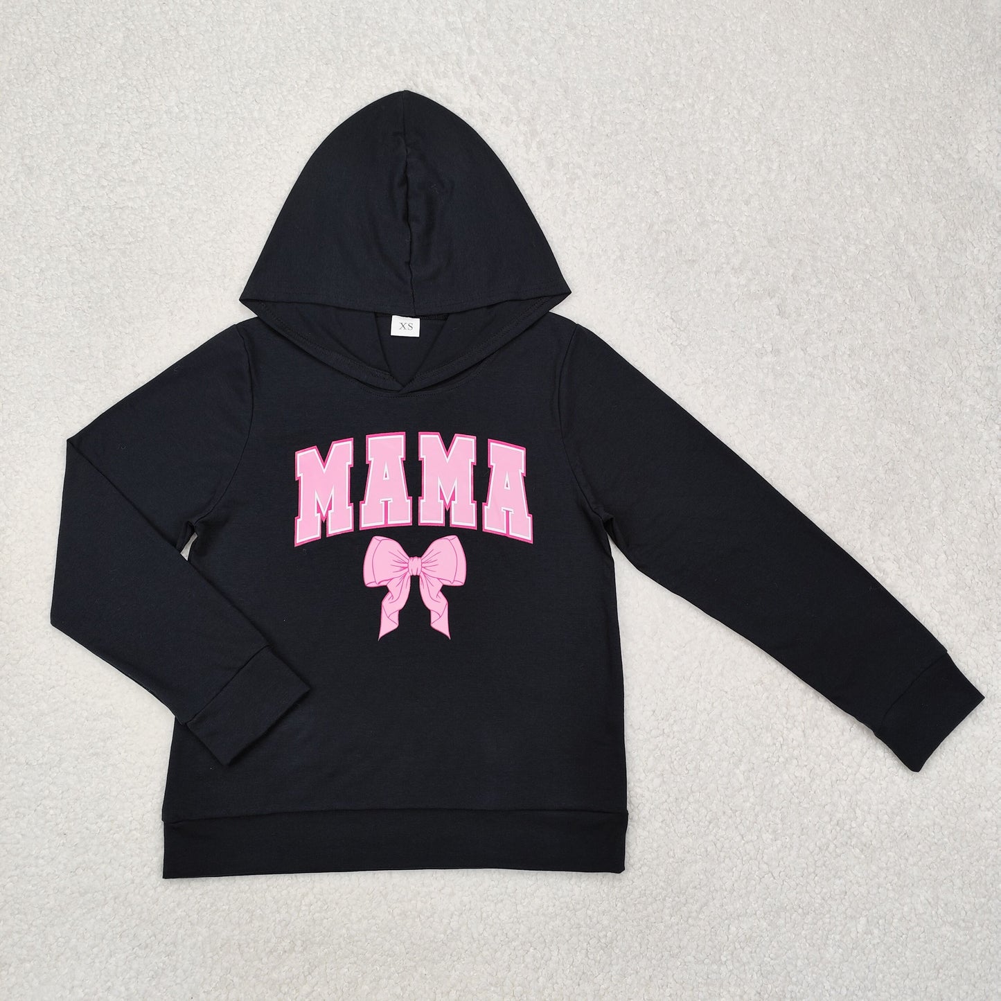 pink MAMA bow screen print black top