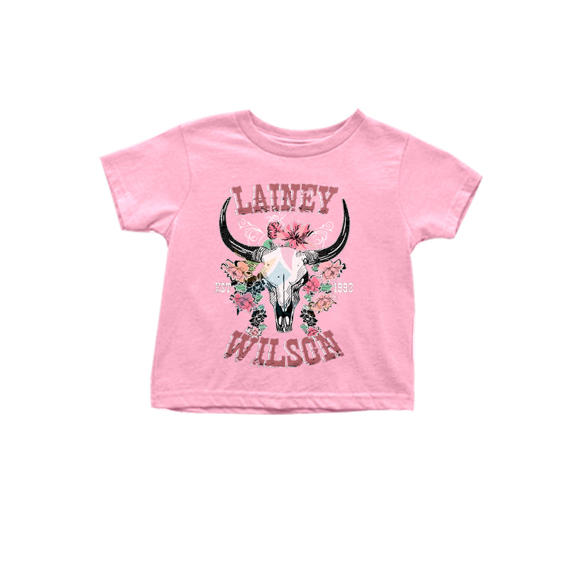 pre -order Pink cattle Print short sleeve girl t-shirt GT0977