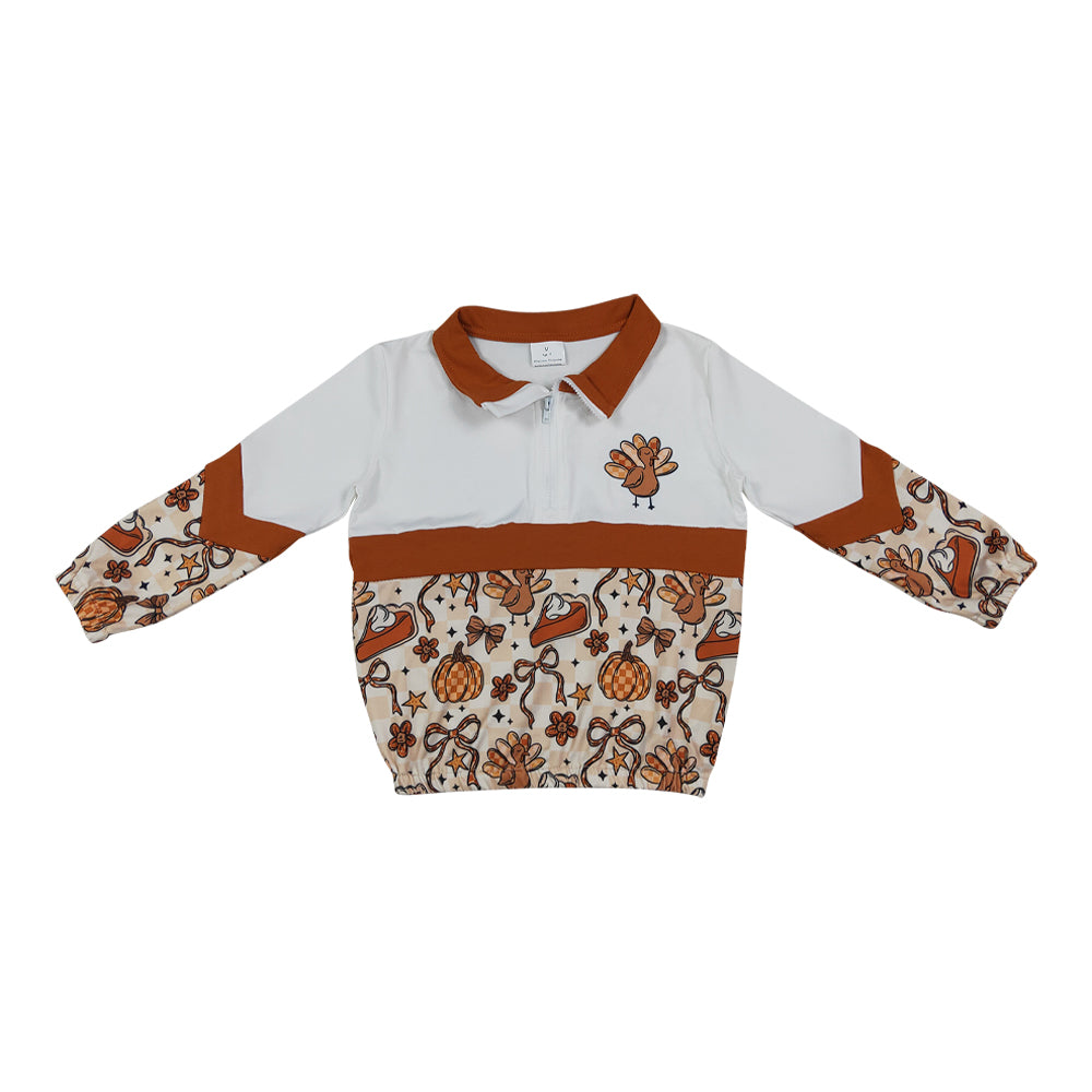 Thanksgiving Day Turkey Pumpkin Bows kids half Zipper Pullover GT1723