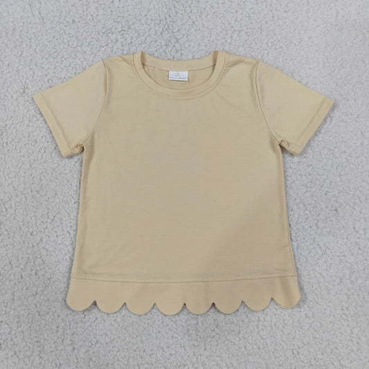 RTS GT1770 Solid Color Yellow Scallop Edge Kids Girls Shirt Top