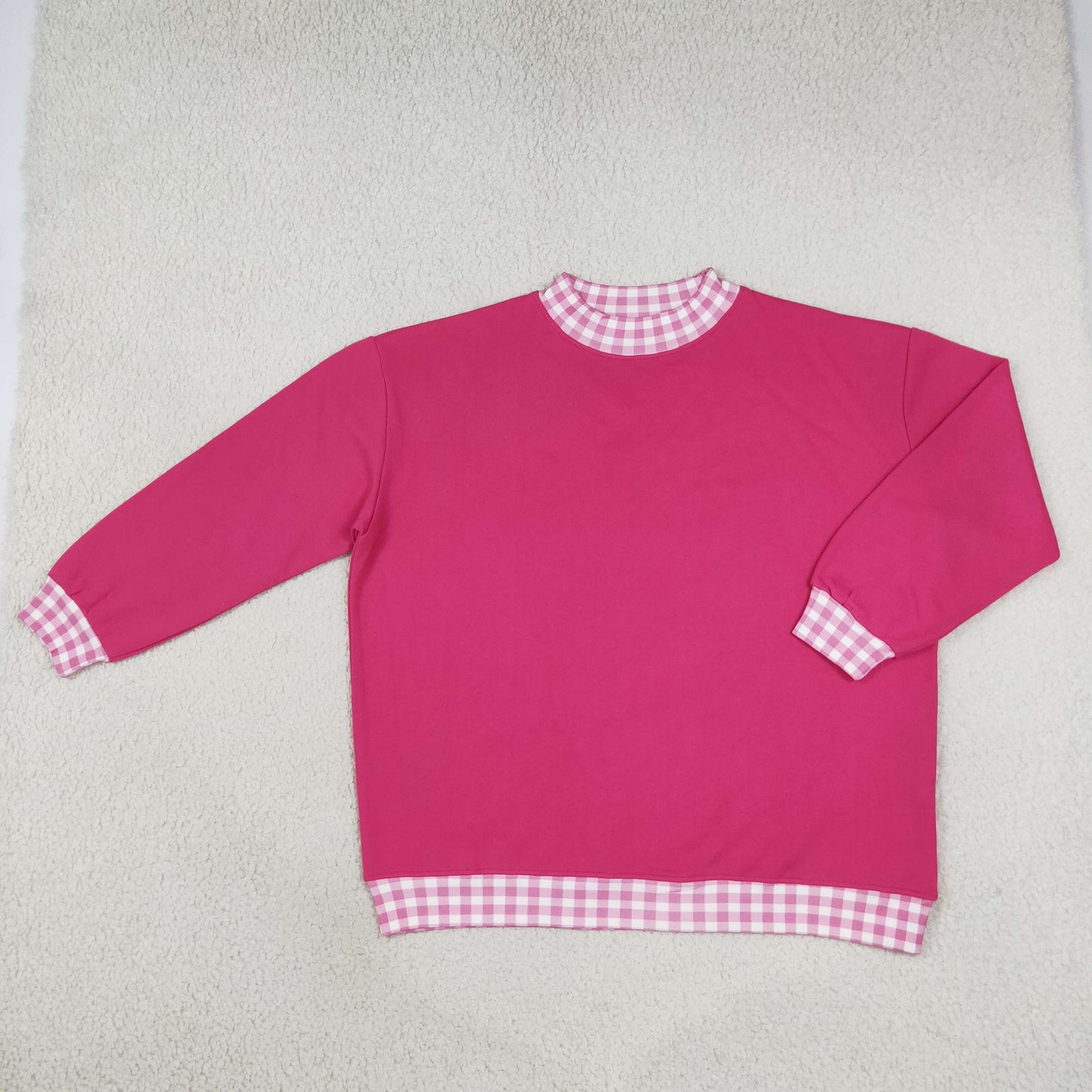 GT1796 Thick Sweatshirts Pink Plaid Rose Red Middle Neckline Adult Women's Shirt Pullover