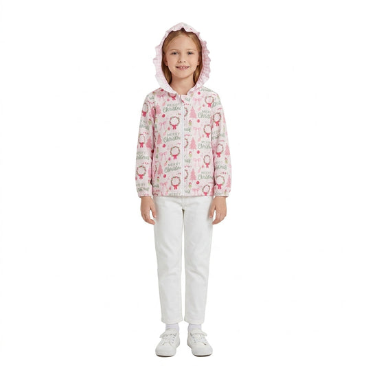 GT1822 Merry Christmas Pink Hoodie Kids Girls Coat