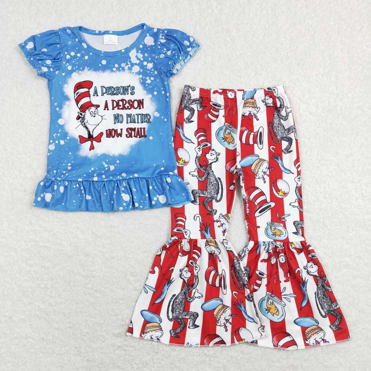 Blue Cartoon Bell Pants Girls Set