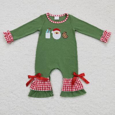LR0233 Christmas Embroidered Cookies long sleeve Romper (usa warehouse)