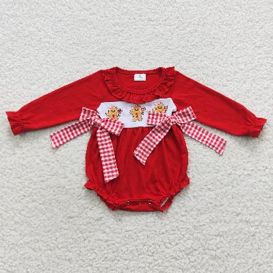 LR0393 Christmas Embroidered Gingerbread Romper (usa warehouse)