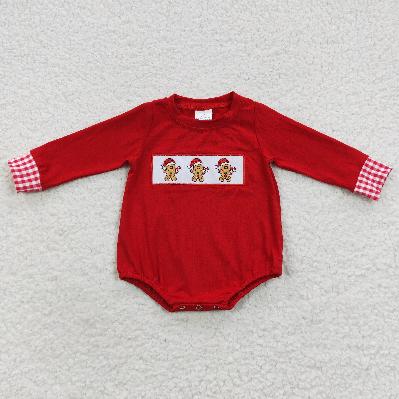 LR0394 Christmas Embroidered Gingerbread Romper (usa warehouse)