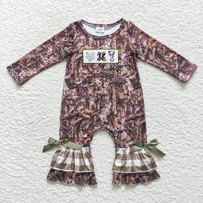 LR0526 Thanksgiving embroidered turkey Girls Romper (usa warehouse)