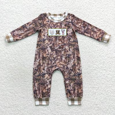 LR0527 Thanksgiving embroidered turkey Romper (usa warehouse)
