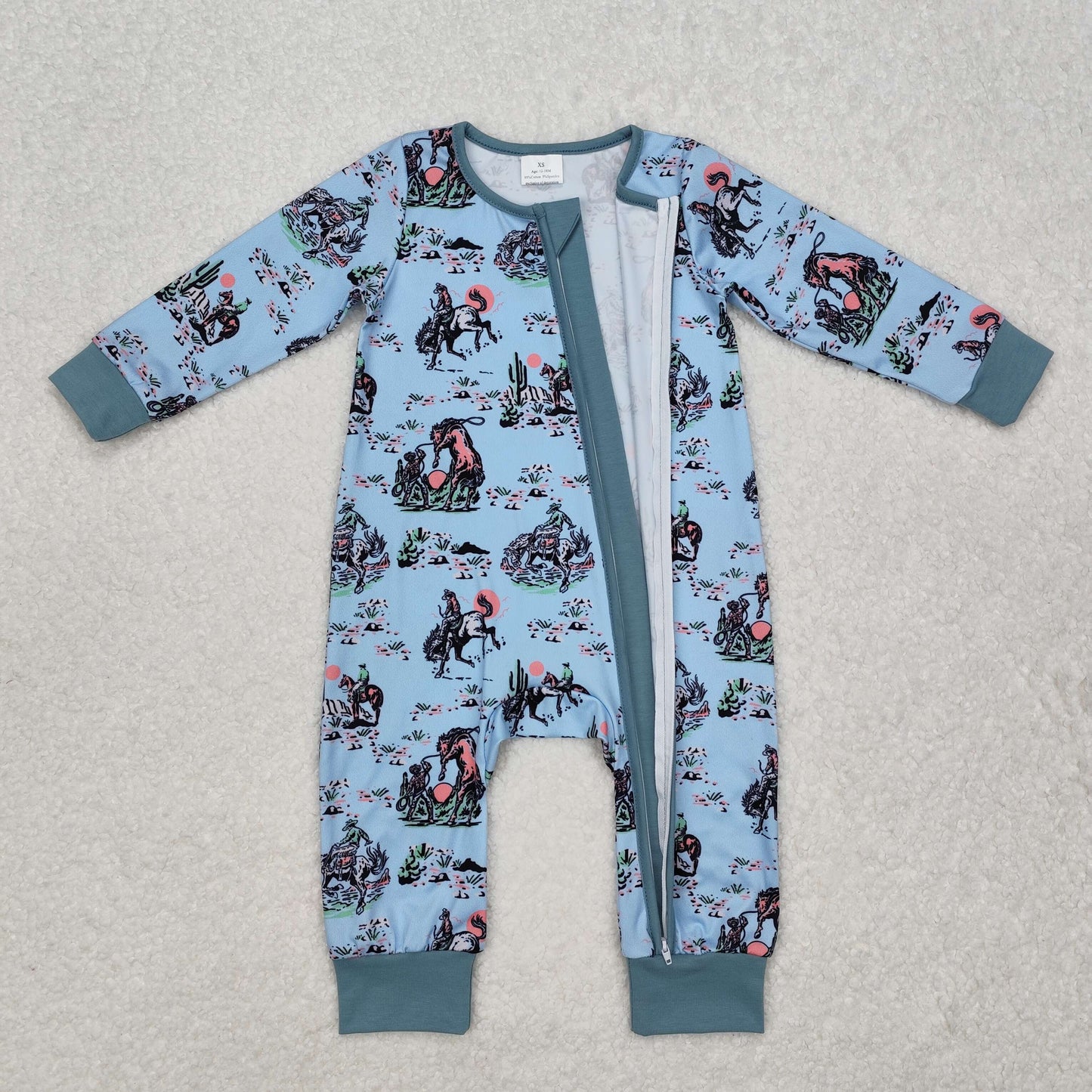 blue horse print Baby Romper With zipper romper