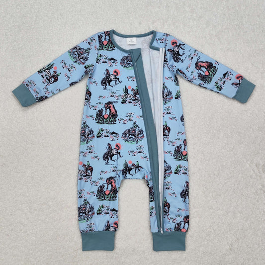 blue horse print Baby Romper With zipper romper