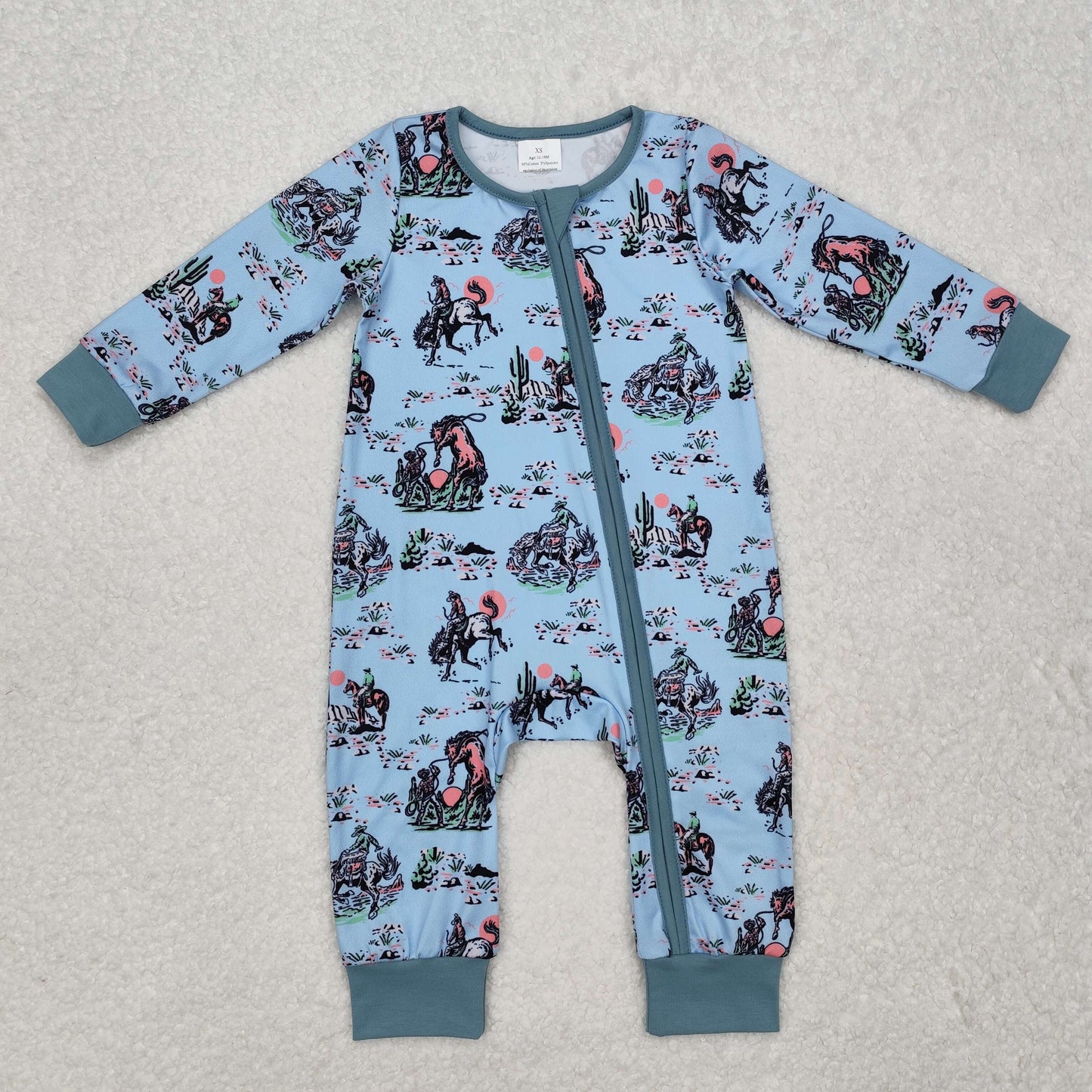 blue horse print Baby Romper With zipper romper
