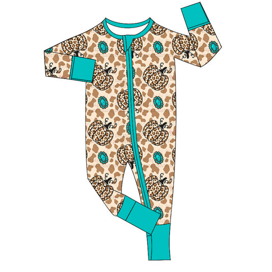 Pre-order leopard pumpkin print with zipper long sleeve baby romper LR1688