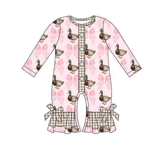 Pre-order Pink Duck print long sleeve baby romper LR1689