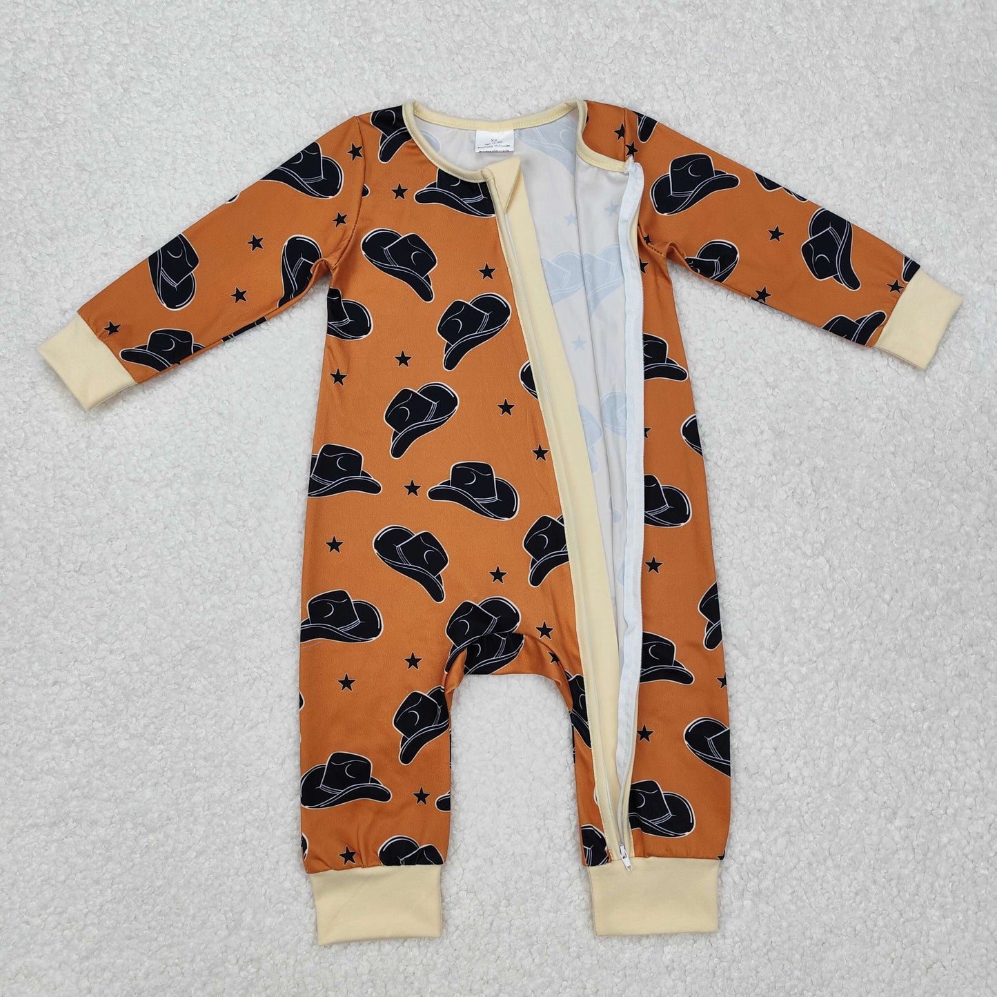 brown hat star print Baby Romper With zipper romper