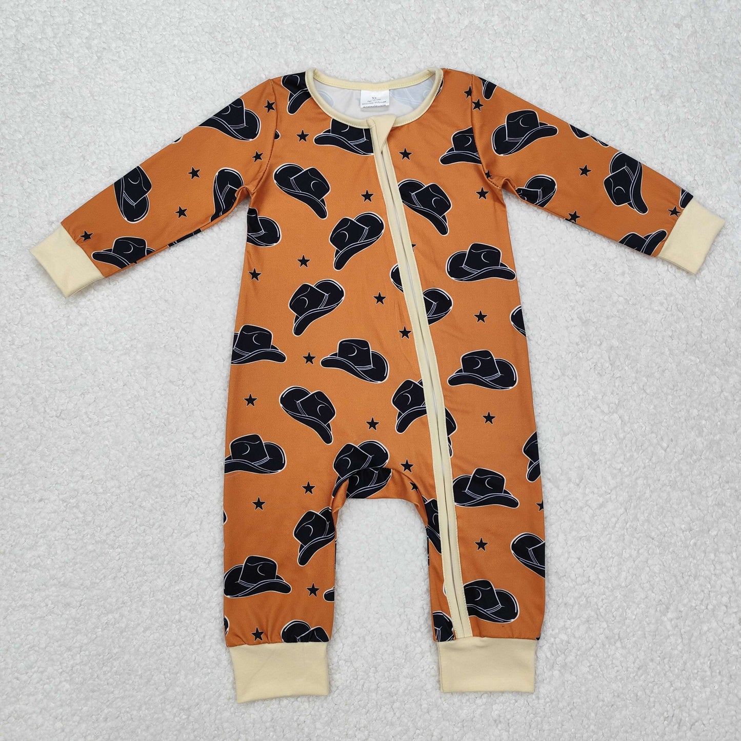 brown hat star print Baby Romper With zipper romper
