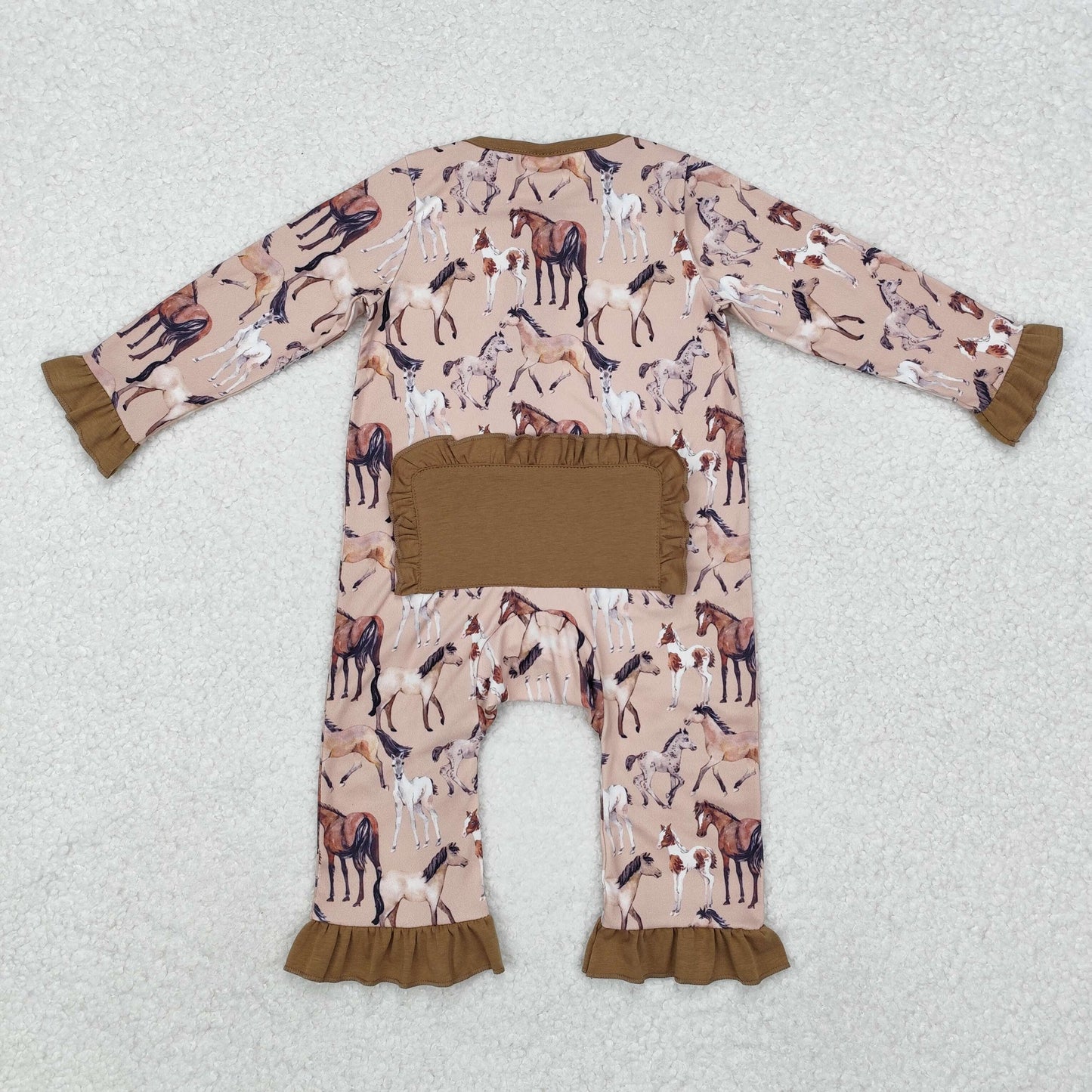 Brown horse lace Baby Romper With zipper