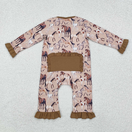 Brown horse lace Baby Romper With zipper