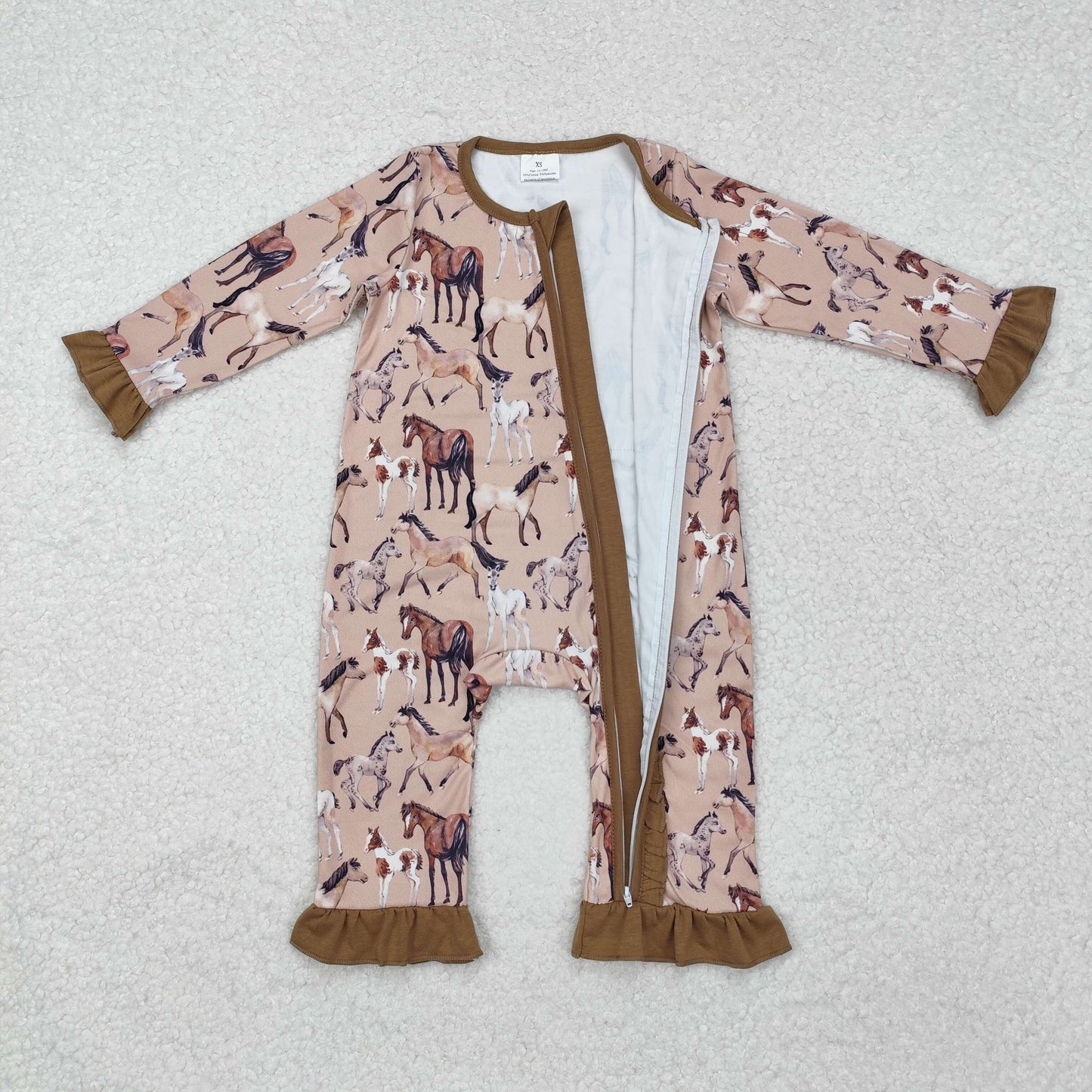 Brown horse lace Baby Romper With zipper