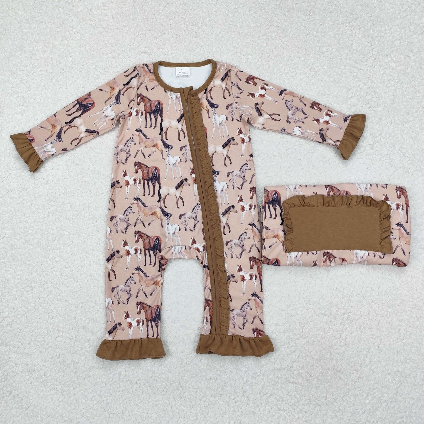 Brown horse lace Baby Romper With zipper
