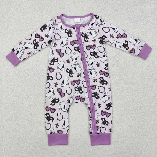 Mardi Gras green print Baby Romper With zipper