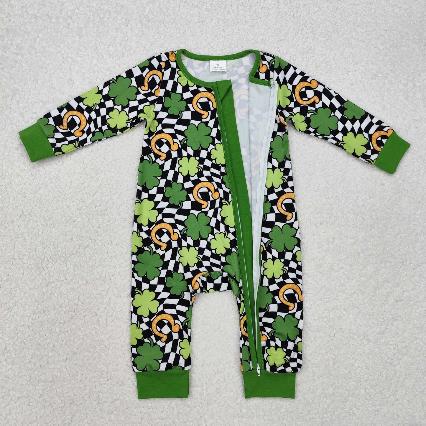 four leaf clover plaid print Baby Romper With zipper romper