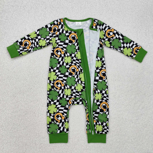 four leaf clover plaid print Baby Romper With zipper romper