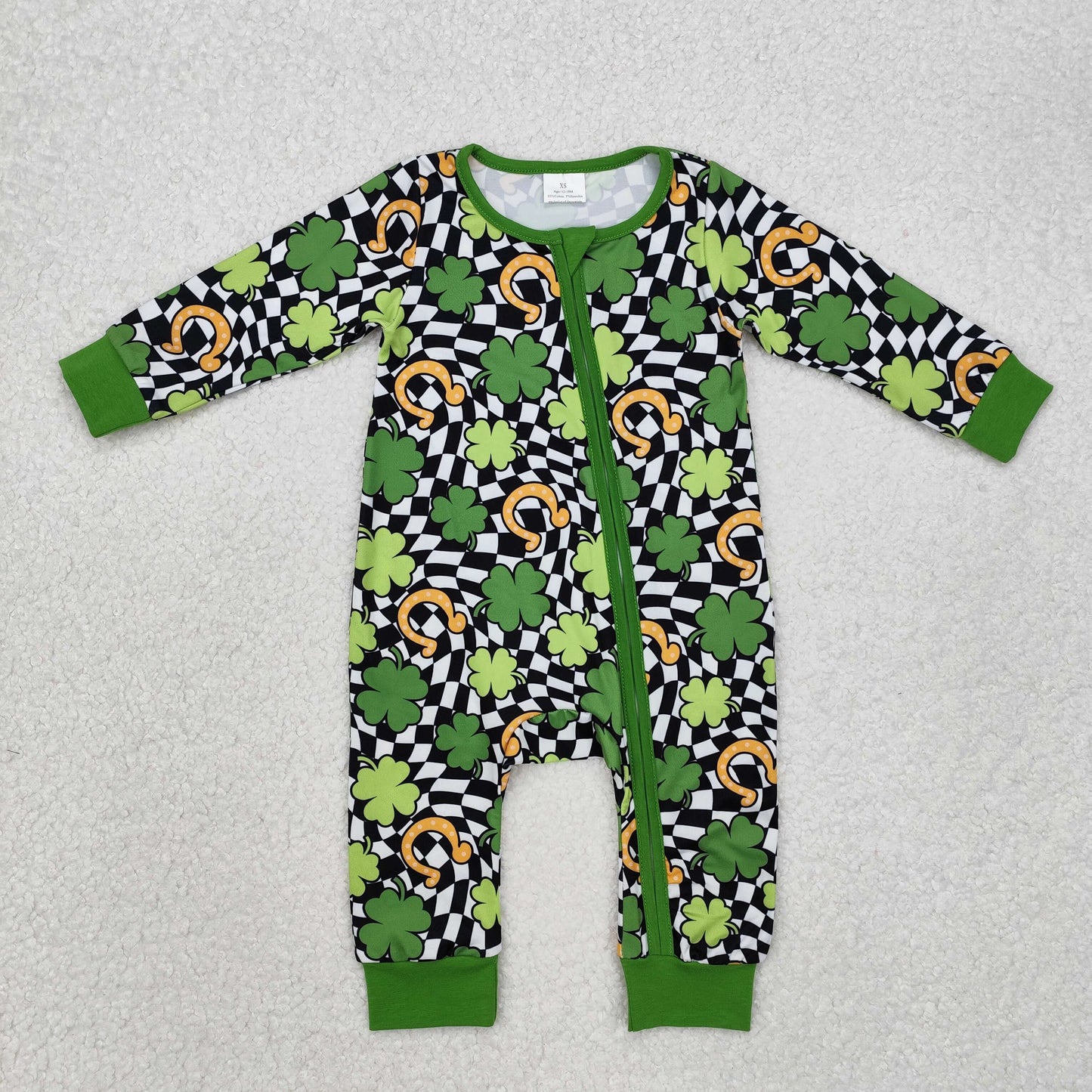 four leaf clover plaid print Baby Romper With zipper romper