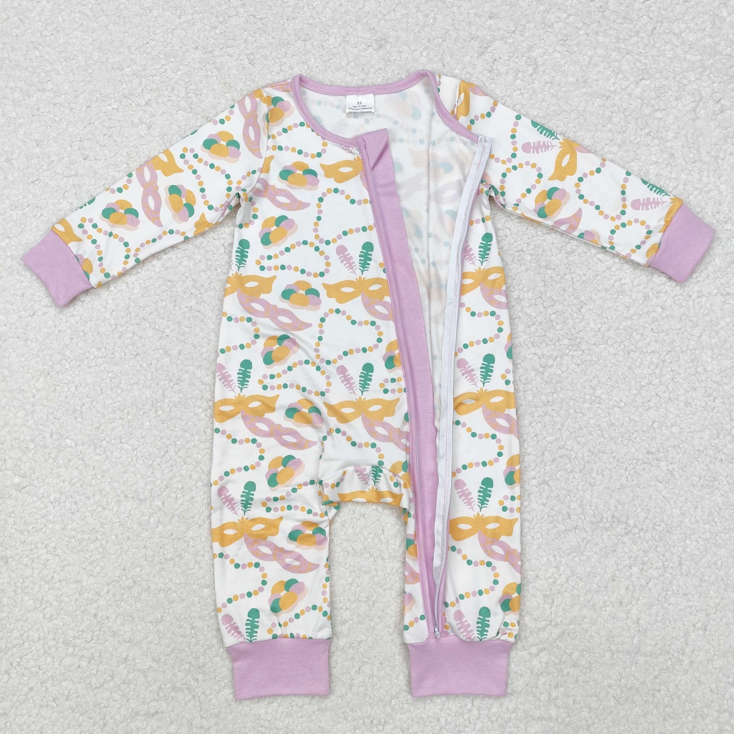 Carnival necklace mask print Baby Romper With zipper
