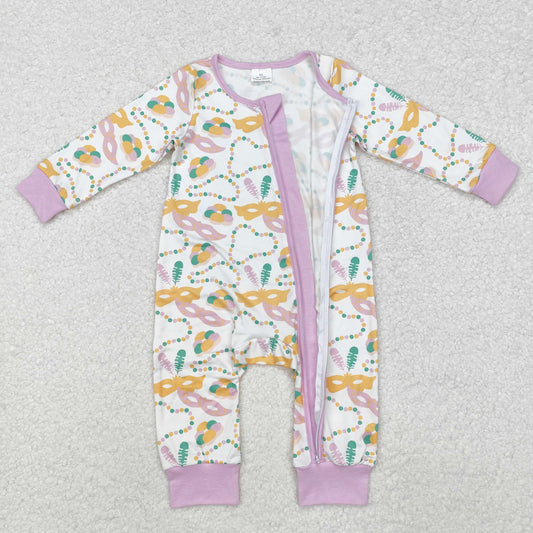 Carnival necklace mask print Baby Romper With zipper