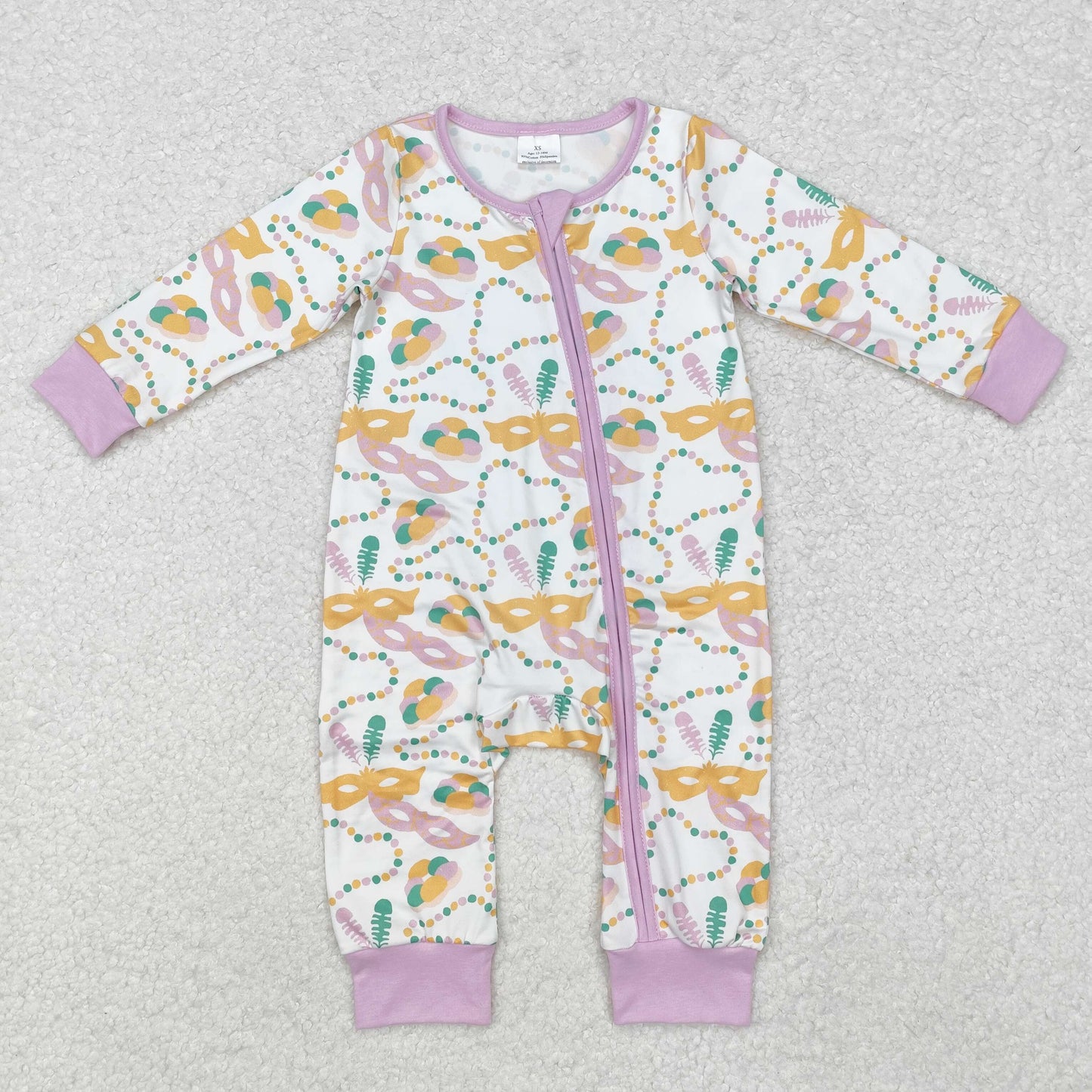 Carnival necklace mask print Baby Romper With zipper