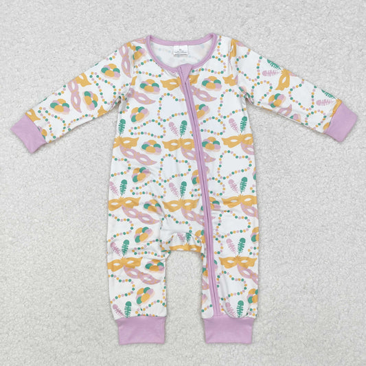 Carnival necklace mask print Baby Romper With zipper
