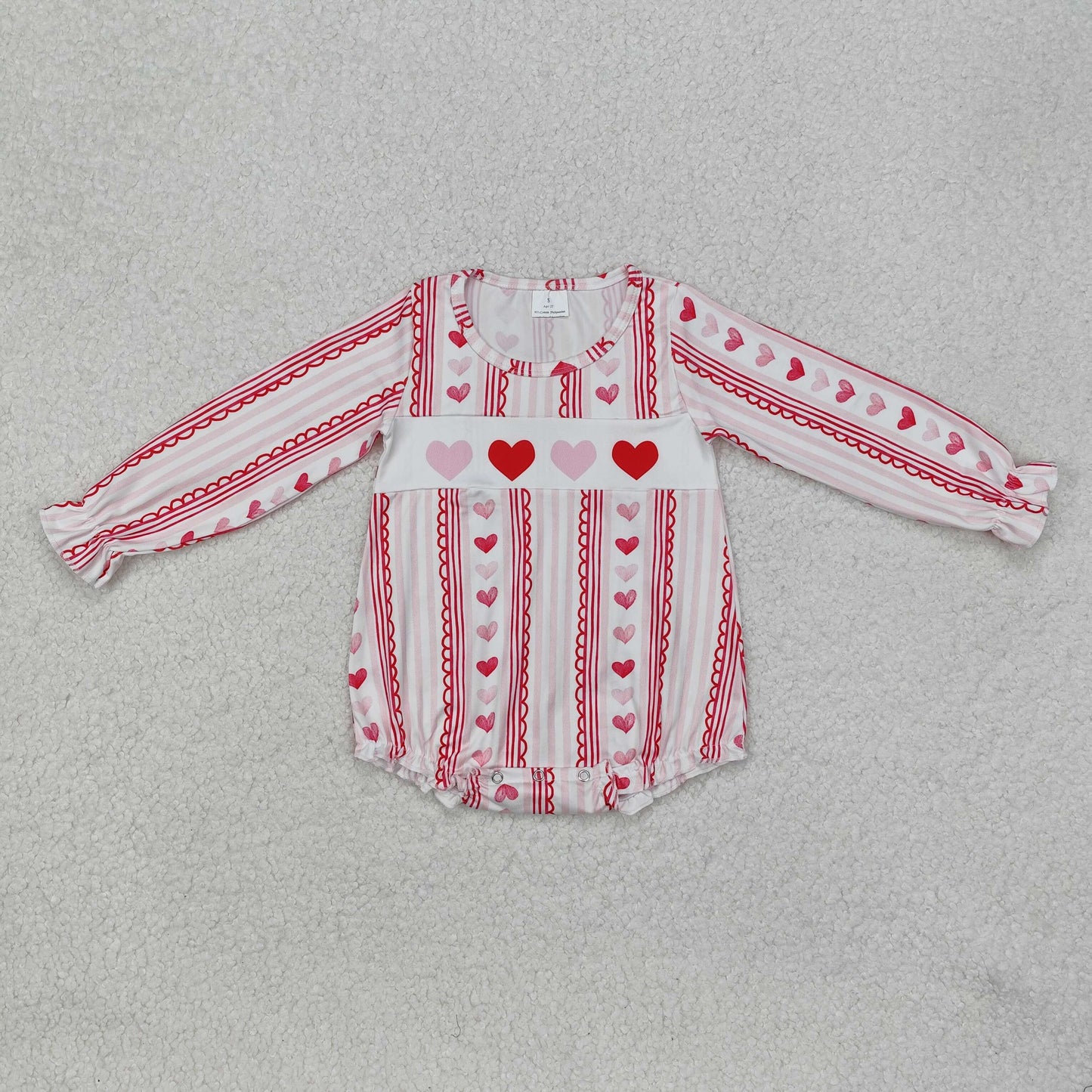 Valentine pink stripe heart Print Baby Romper