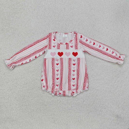 Valentine pink stripe heart Print Baby Romper