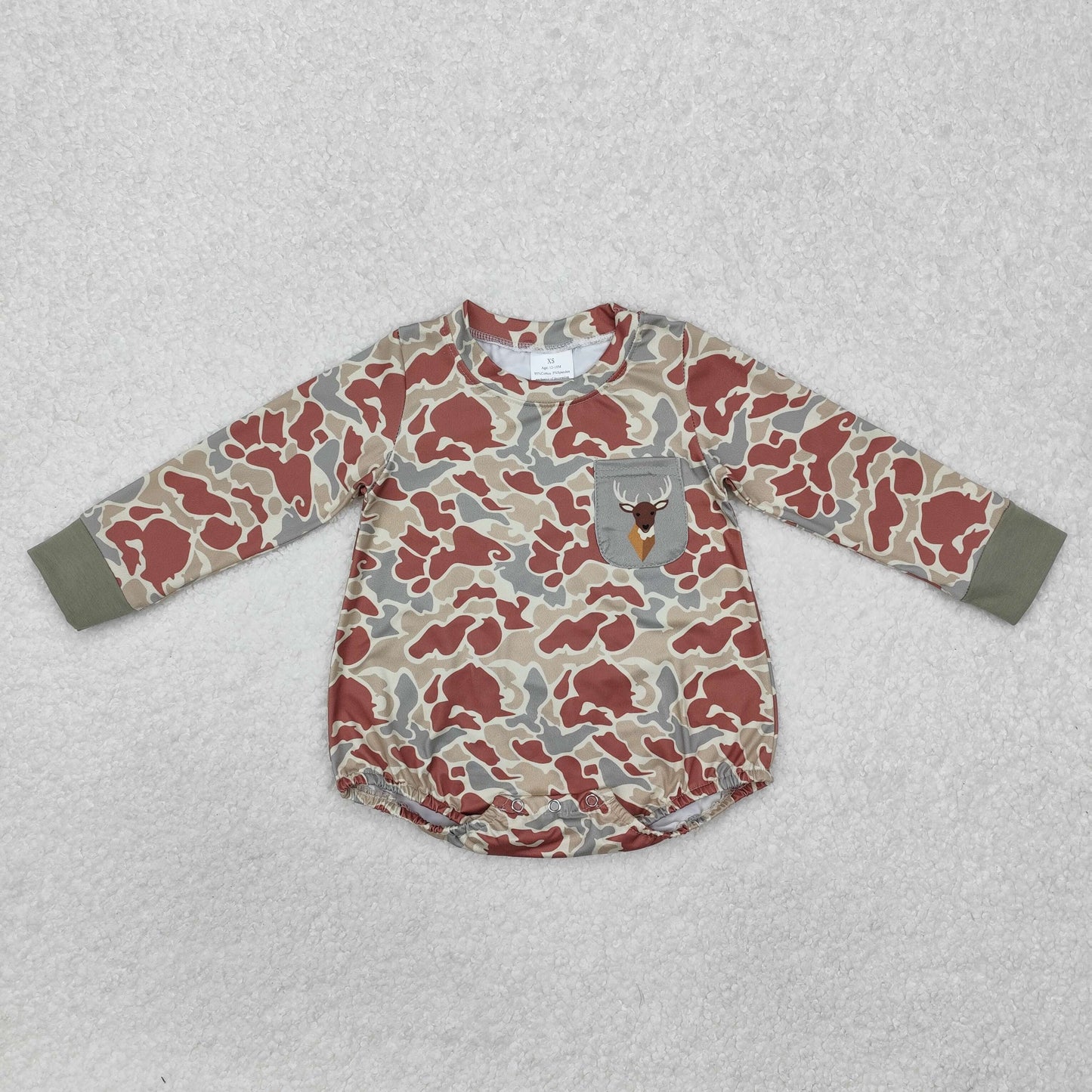 caomo green deer pocket Print Baby Romper