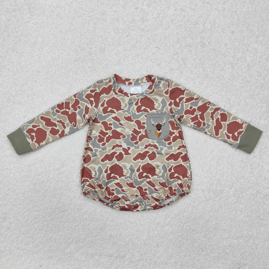 caomo green deer pocket Print Baby Romper
