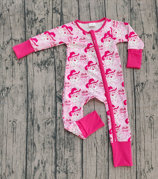Pre-order Christmas Pink Santa full zip baby romper LR2243