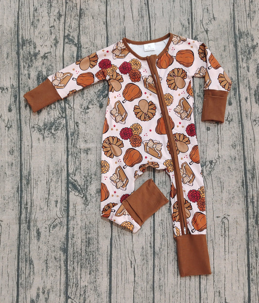 Pre-order Thanksgiving turkey full zip baby romper LR2690